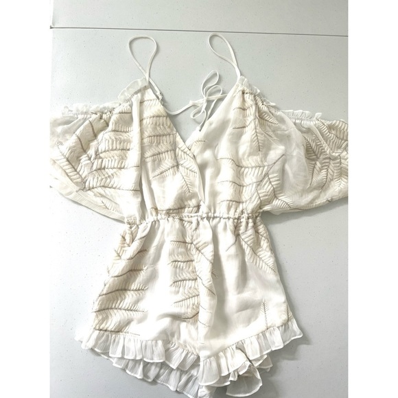 Lovers + Friends Malia Romper White with Silver Embroidery Size XS Romantic - Picture 12 of 13